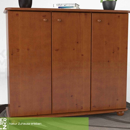 SEO. Anika Kommode Bio Kiefer Massivholz | 93er Sideboard 3-Türig mit Regalfächer - Kirsch Linkreich