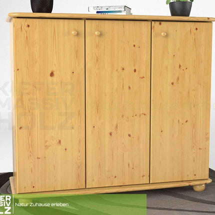 SEO. Anika Kommode Bio Kiefer Massivholz | 93er Sideboard 3-Türig mit Regalfächer - Natur Linkreich