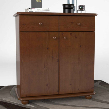 SEO. Anika Kommode Bio Kiefer Massivholz | Sideboard mit 2 Schubladen, 2 Türen und 2 Regalfächern - Kolonial Linkreich