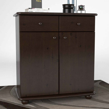 SEO. Anika Kommode Bio Kiefer Massivholz | Sideboard mit 2 Schubladen, 2 Türen und 2 Regalfächern - Wenge Linkreich