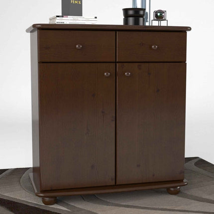 SEO. Anika Kommode Bio Kiefer Massivholz | Sideboard mit 2 Schubladen, 2 Türen und 2 Regalfächern - Nussbaum Linkreich