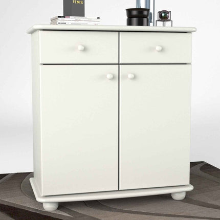 SEO. Anika Kommode Bio Kiefer Massivholz | Sideboard mit 2 Schubladen, 2 Türen und 2 Regalfächern - Schneeweiss Linkreich