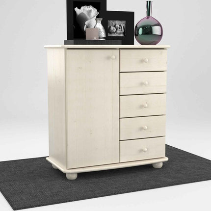 SEO. Anika Kommode Bio Kiefer Massivholz | Sideboard mit 5 Schubladen und 1 Tür - Weiss Linkreich