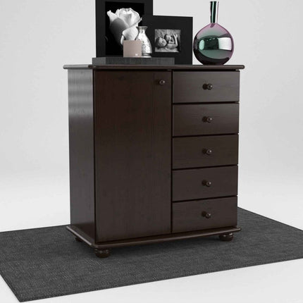 SEO. Anika Kommode Bio Kiefer Massivholz | Sideboard mit 5 Schubladen und 1 Tür - Wenge Linkreich