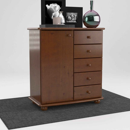 SEO. Anika Kommode Bio Kiefer Massivholz | Sideboard mit 5 Schubladen und 1 Tür - Kolonial Linkreich