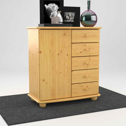 SEO. Anika Kommode Bio Kiefer Massivholz | Sideboard mit 5 Schubladen und 1 Tür - Natur Linkreich