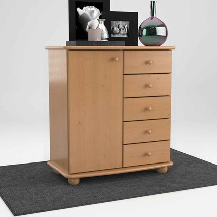 SEO. Anika Kommode Bio Kiefer Massivholz | Sideboard mit 5 Schubladen und 1 Tür - Capuccino Linkreich