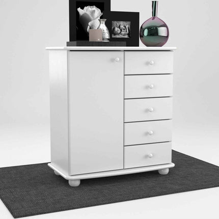 SEO. Anika Kommode Bio Kiefer Massivholz | Sideboard mit 5 Schubladen und 1 Tür - Schneeweiss Linkreich