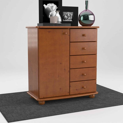 SEO. Anika Kommode Bio Kiefer Massivholz | Sideboard mit 5 Schubladen und 1 Tür - Kirsch Linkreich