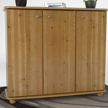 SEO. Anika Kommode Kiefer Massivholz 110er | 3-Türig Sideboard mit Regalfächer aus 100% Bio Holz - Antik Kiefer Linkreich