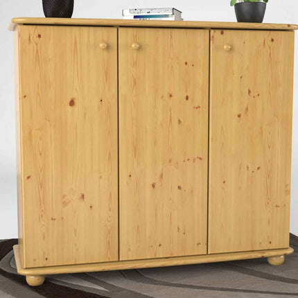 SEO. Anika Kommode Kiefer Massivholz 110er | 3-Türig Sideboard mit Regalfächer aus 100% Bio Holz - Natur Linkreich