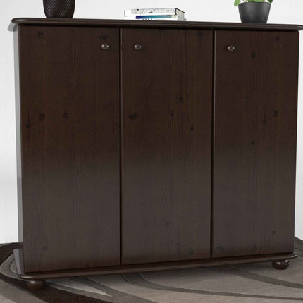 SEO. Anika Kommode Kiefer Massivholz 110er | 3-Türig Sideboard mit Regalfächer aus 100% Bio Holz - Wenge Linkreich