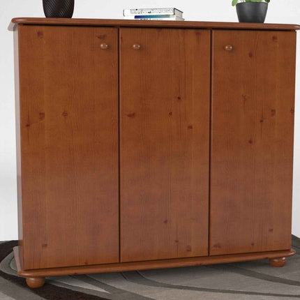 SEO. Anika Kommode Kiefer Massivholz 110er | 3-Türig Sideboard mit Regalfächer aus 100% Bio Holz - Kirsch Linkreich