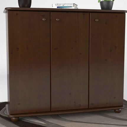 SEO. Anika Kommode Kiefer Massivholz 110er | 3-Türig Sideboard mit Regalfächer aus 100% Bio Holz - Nussbaum Linkreich