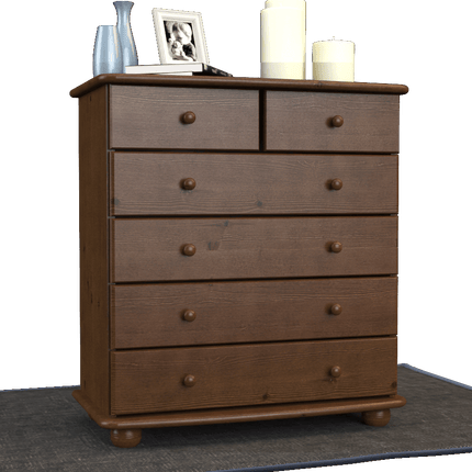 SEO. Anika Kommode Massivholz aus 100% Bio Kiefer | 6-Schubladen Sideboard für modernen Wohnstil - Nussbaum Linkreich