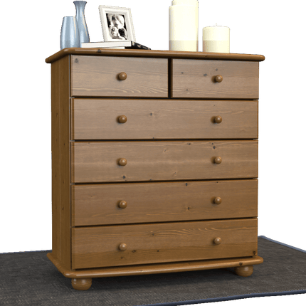SEO. Anika Kommode Massivholz aus 100% Bio Kiefer | 6-Schubladen Sideboard für modernen Wohnstil - Antik Kiefer Linkreich
