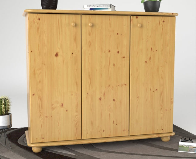 SEO. Anika Kommode Sideboard 110er | Anrichte | 3 - Türig mit Regalfächer | 100% Bio Kiefer Massivholz - Natur Linkreich