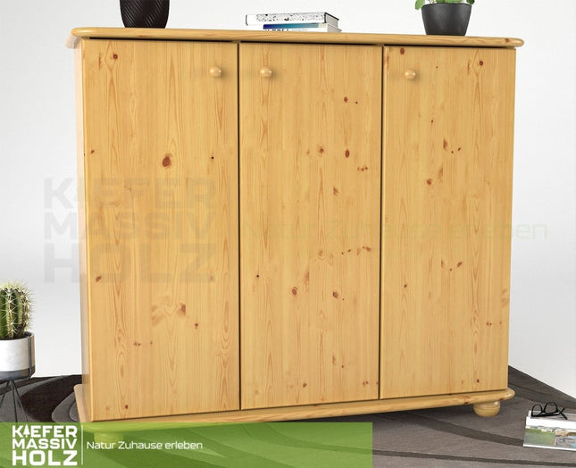 SEO. Anika Kommode Sideboard 93er | Anrichte | 3 - Türig mit Regalfächer | 100% Bio Kiefer Massivholz - Natur Linkreich