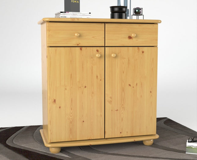 SEO. Anika Kommode Sideboard | Anrichte | 2 - Schubladen 2 - Türig 2 - Regalfächer | 100% Bio Kiefer Massivholz - Natur Linkreich