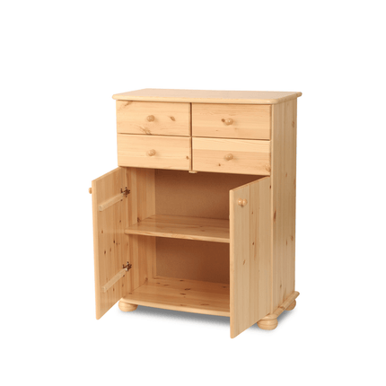 SEO. Anika Kommode Sideboard | Anrichte | 2 - Türig | 4 Schubladen | 100% Bio Kiefer Massivholz - Natur Linkreich