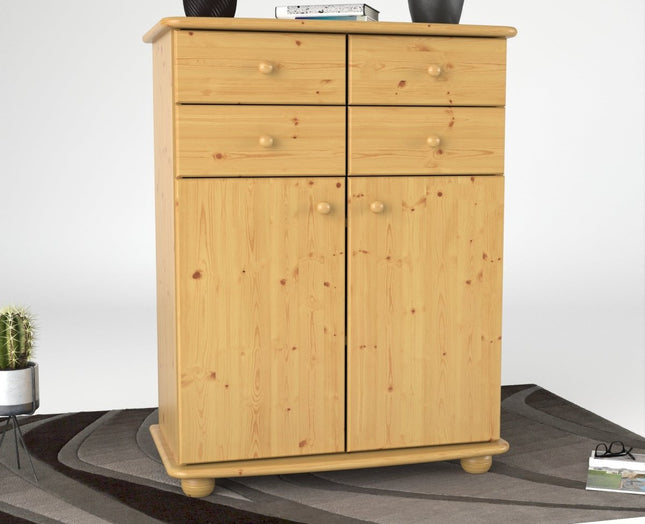 SEO. Anika Kommode Sideboard | Anrichte | 2 - Türig | 4 Schubladen | 100% Bio Kiefer Massivholz - Natur Linkreich