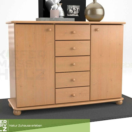 SEO. Anika Kommode Sideboard | Anrichte | 2-Türig | 5-Schubladen | 100% Bio Kiefer Massivholz - Capuccino Linkreich