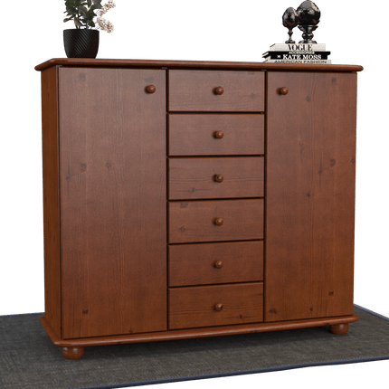 SEO. Anika Kommode Sideboard | Anrichte | 2-Türig | 6-Schubladen | 100% Bio Kiefer Massivholz - Kolonial Linkreich