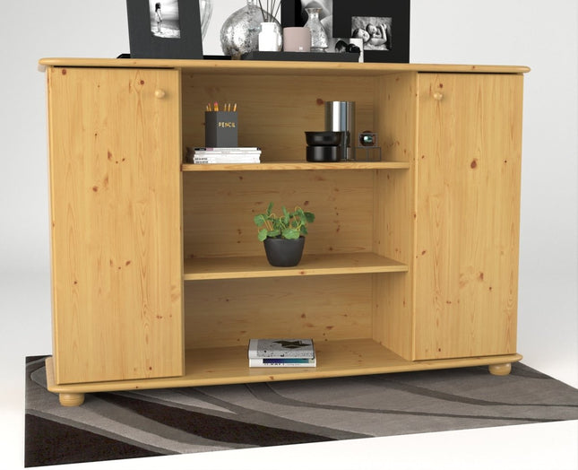 SEO. Anika Kommode | Sideboard | Anrichte | 2 - Türig | Mitte offene Regale | 100% Bio Kiefer Massivholz - Natur Linkreich