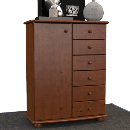 SEO. Anika Kommode Sideboard | Anrichte | 6-Schubladen | 1-Türig | 100% Bio Kiefer Massivholz - Kolonial Linkreich