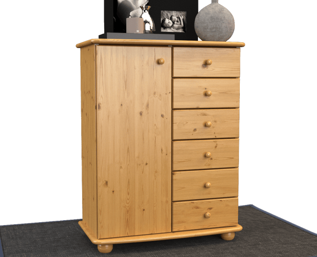 SEO. Anika Kommode Sideboard | Anrichte | 6 - Schubladen | 1 - Türig | 100% Bio Kiefer Massivholz - Natur Linkreich