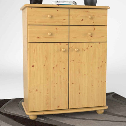 SEO. Anika Kommode Sideboard aus 100% Bio Kiefer Massivholz | 2-Türig | 4 Schubladen Anrichte - Natur Linkreich
