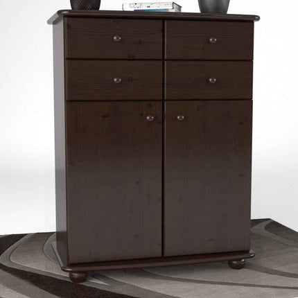 SEO. Anika Kommode Sideboard aus 100% Bio Kiefer Massivholz | 2-Türig | 4 Schubladen Anrichte - Wenge Linkreich