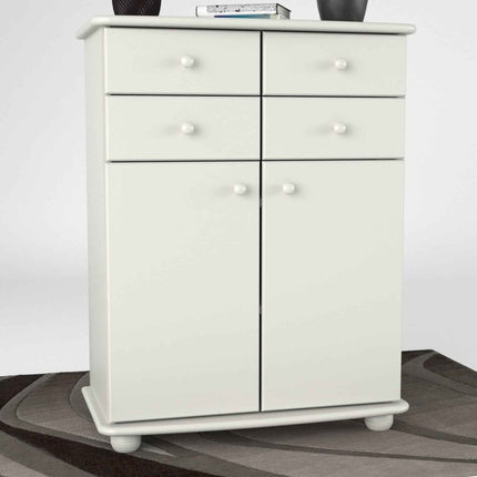 SEO. Anika Kommode Sideboard aus 100% Bio Kiefer Massivholz | 2-Türig | 4 Schubladen Anrichte - Schneeweiss Linkreich