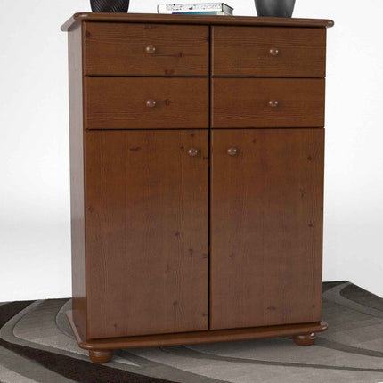 SEO. Anika Kommode Sideboard aus 100% Bio Kiefer Massivholz | 2-Türig | 4 Schubladen Anrichte - Kolonial Linkreich