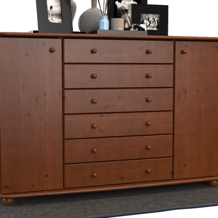 SEO. Anika Kommode XL Sideboard | Anrichte | 2-Türig | 6-Schubladen | 100% Bio Kiefer Massivholz - Kolonial Linkreich