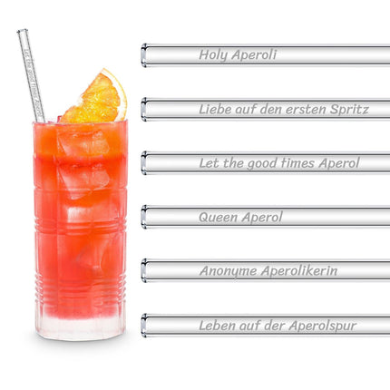 Aperol Spritz Sprüche Glasstrohhalme Holy Aperoli Edition - 6 lustige Trinksprüche graviert (Glastrinkhalme) kaufen bei Linkreich – Jetzt entdecken!