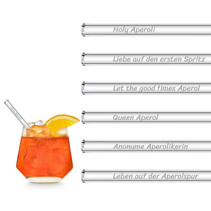 SEO. Aperol Spritz Sprüche Glasstrohhalme Holy Aperoli Edition - 6 lustige Trinksprüche graviert - 15 cm Linkreich