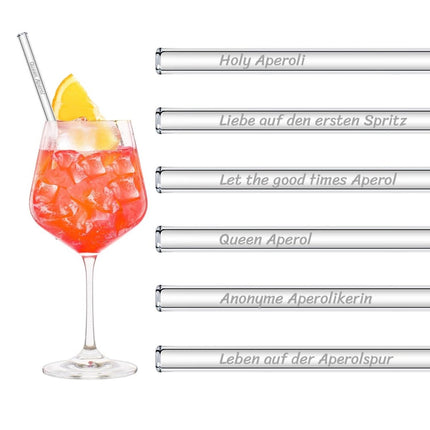 SEO. Aperol Spritz Sprüche Glasstrohhalme Holy Aperoli Edition - 6 lustige Trinksprüche graviert - 20 cm Linkreich