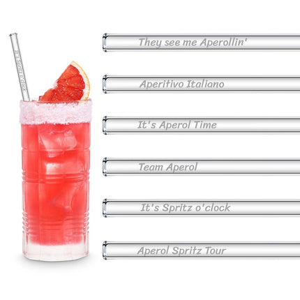 SEO. Aperol Spritz Sprüche gravierte Glasstrohhalme mit 6 lustigen Trinksprüchen - 23 cm Linkreich