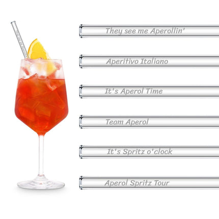 SEO. Aperol Spritz Sprüche gravierte Glasstrohhalme mit 6 lustigen Trinksprüchen - 20 cm Linkreich