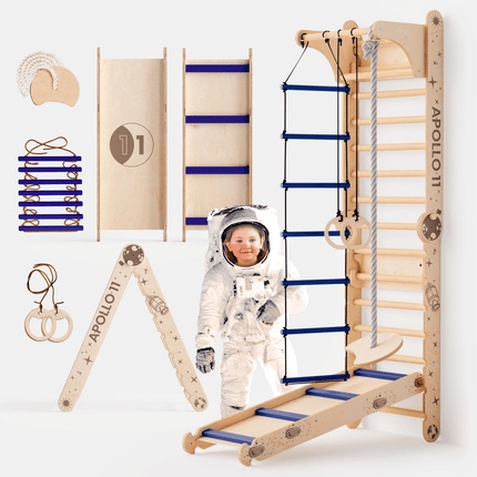 Apollo Schwedische Wand / Kletterleiter für kleine Astronauten + Mondschaukel - Set + Rutschbrett (Swedish wall) kaufen bei Linkreich – Jetzt entdecken!