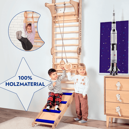 Apollo Schwedische Wand / Kletterleiter für kleine Astronauten + Mondschaukel-Set + Rutschbrett