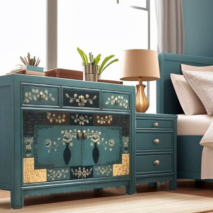 Vintage Asia Chinesische Kommode Sideboard Regal "Oceanflowers" - Art. 33082-5