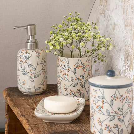 SEO. Aufbewahrungsdose ROMANTIC aus Steinzeug – handgestempelt & floral | Tranquillo - Linkreich