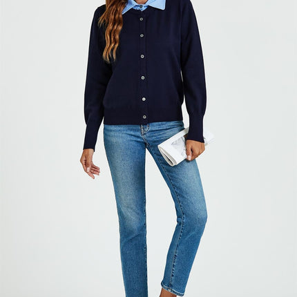 Shirt Collar Knitted Cardigan In Navy