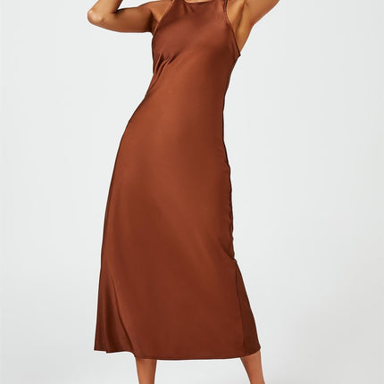 Slim-Fit Satin Midi Dress In Brown