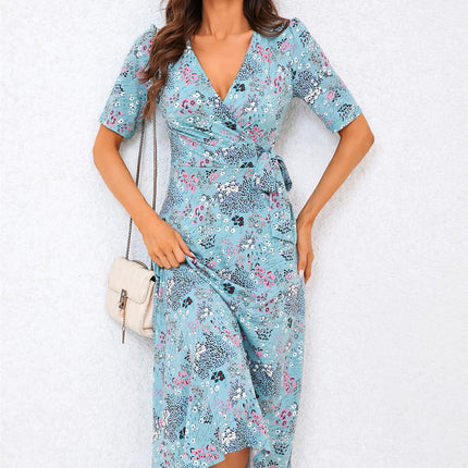 Floral Print Jersey Midi Dress In Blue