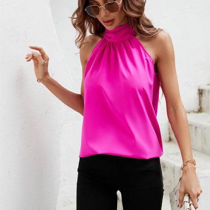 Halter Neck Tie Back Top In Magenta