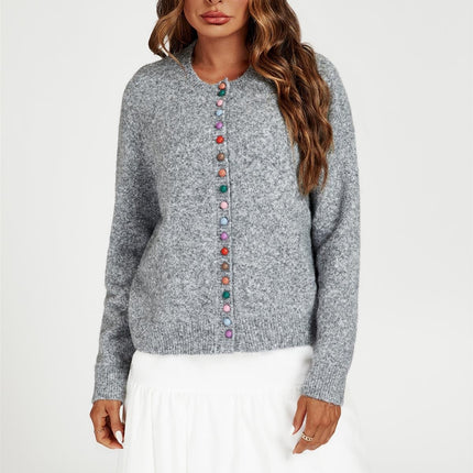 Rainbow Buttons Cardigan In Grey
