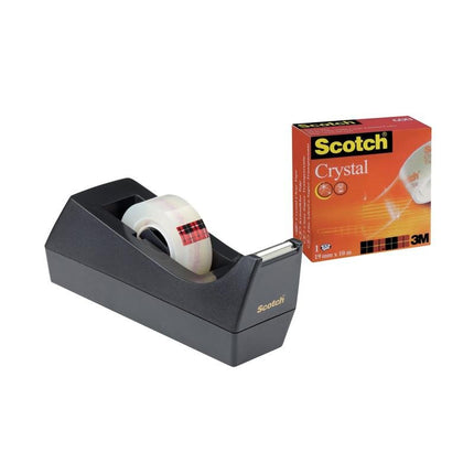 Scotch™ C38 Tischabroller schwarz + Scotch® Crystal Klebeband, 1 Rolle, 19 mm x 10 m | Packung (1 Stück)